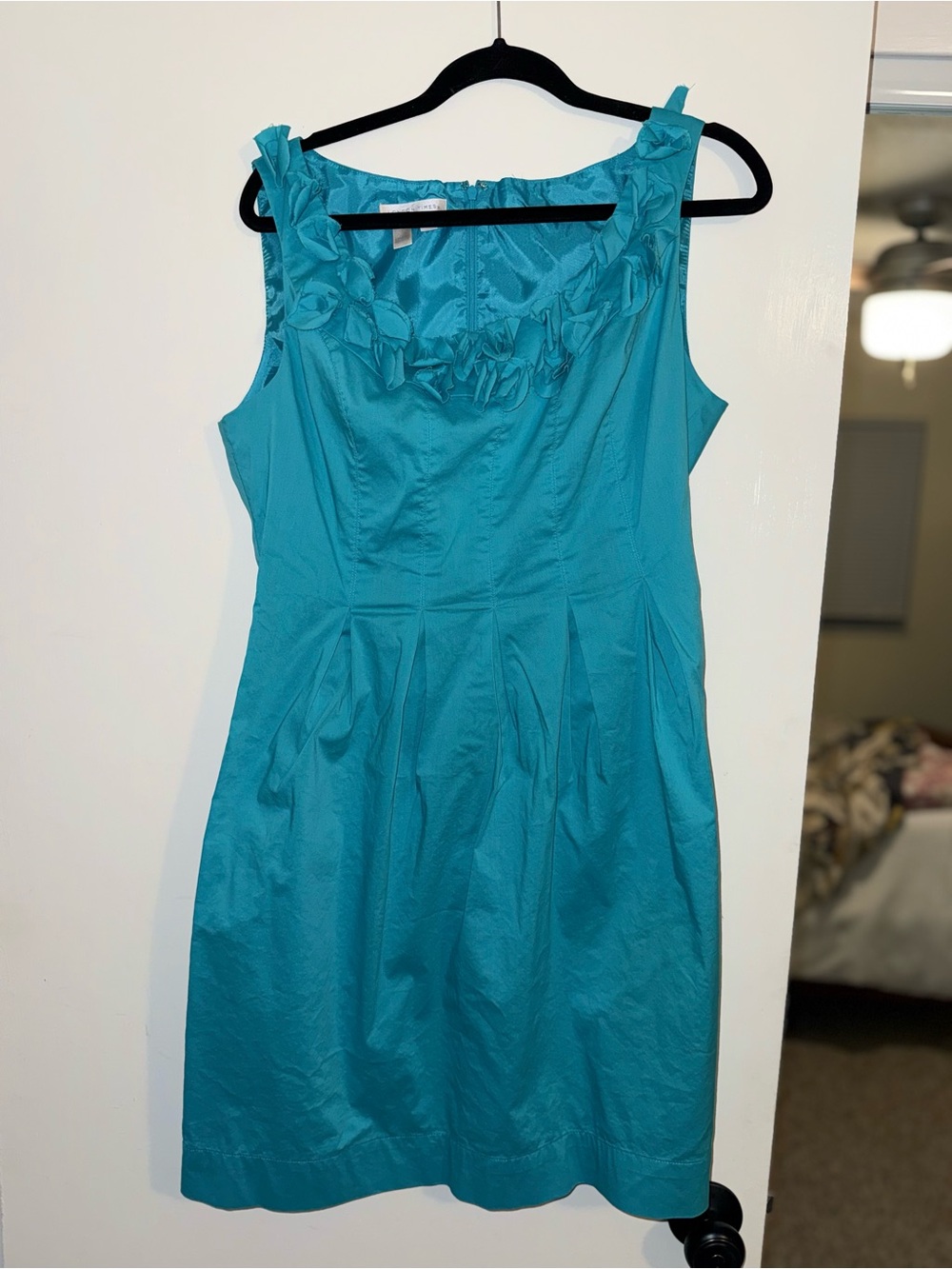 London Times Teal / Light blue Sleeveless Ruffle floral Collar Dress
